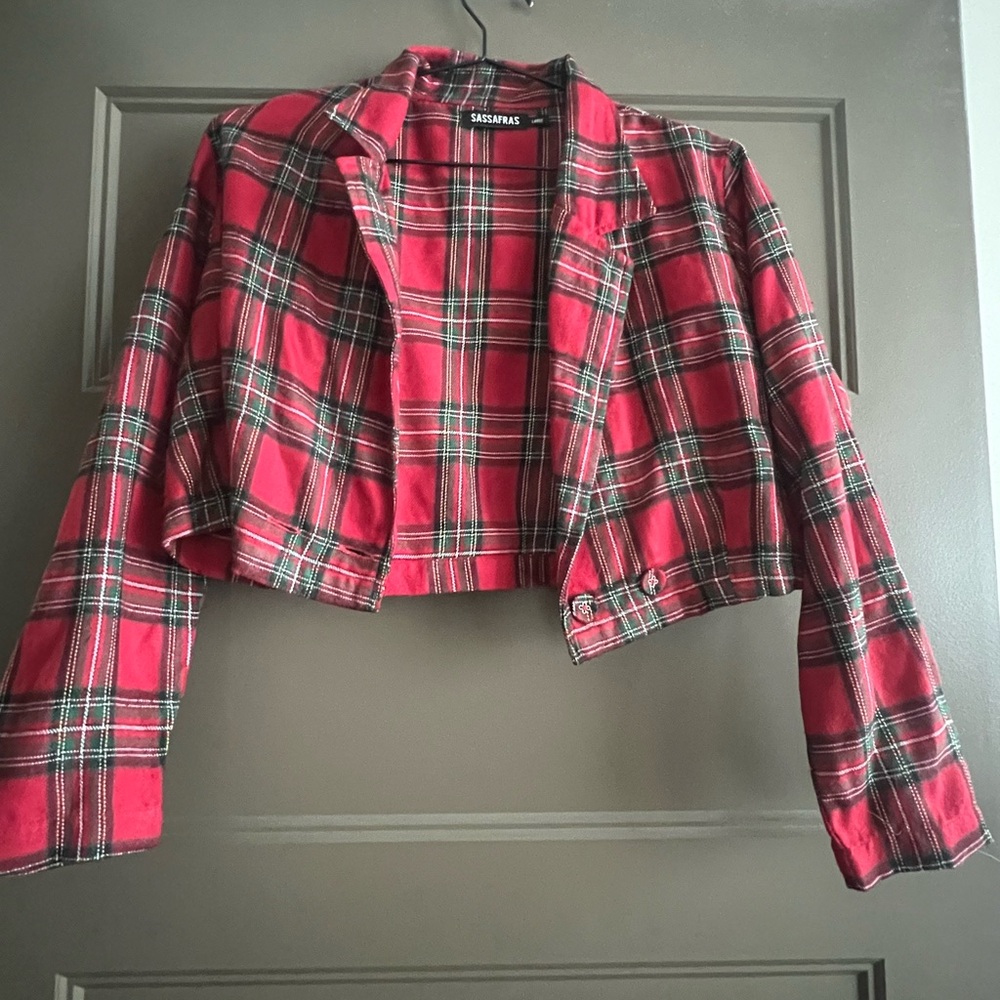 Red Tartan Crop Blazer